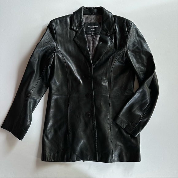 Armand Bassi Milan 100% Leather Coat Jacket Size M Black Lambskin Vintage - Picture 1 of 16
